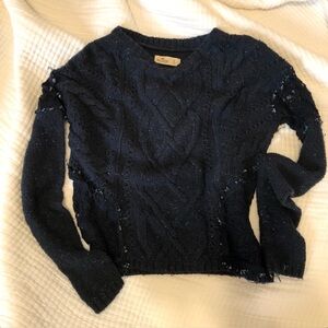 Hollister🦅Cable Lace Crew Neck Sweater Dark Blue multi texture
